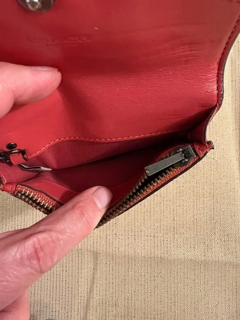 Coach Red Leather Envelope Card Case Wallet with Keychain